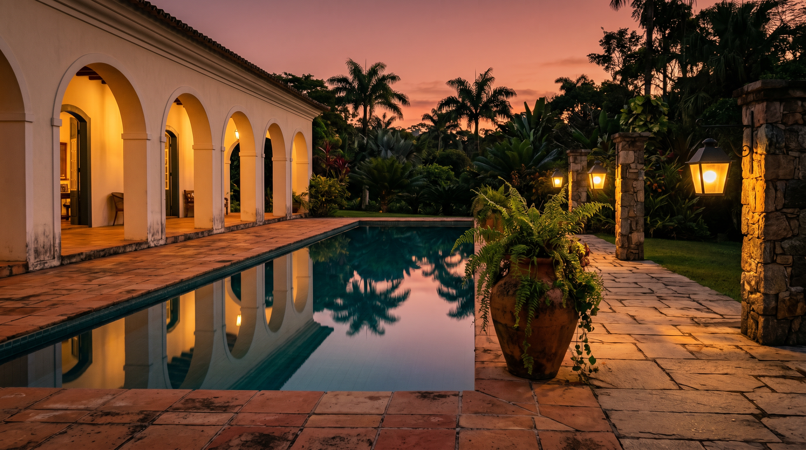 Área de Água — Piscina ao Entardecer